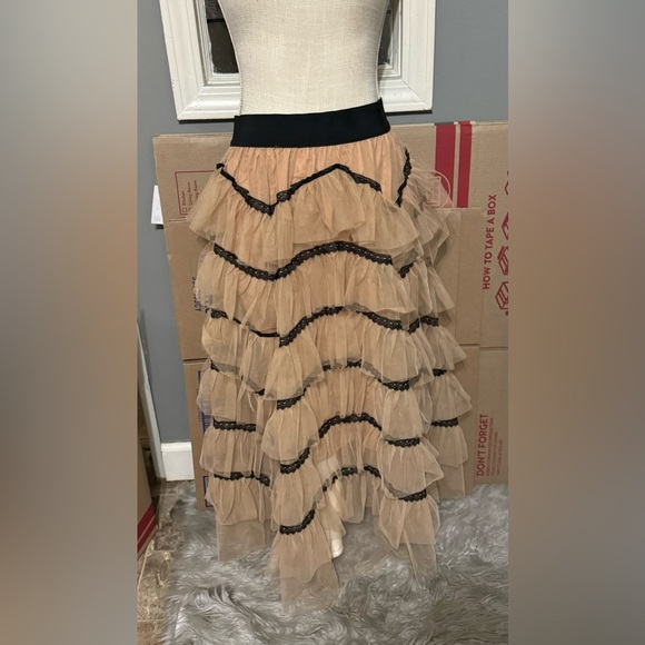Dresses & Skirts - Like New, Elegant Tan Layered tulle Skirt with Black Accents.